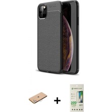 İlk El Grup Ieg™ iPhone 11 Pro Max Kılıf Doruk Klasik Özel Seri - Siyah 20D Premium Cam Ekran Koruyucu + Pembe Renkli Kamera Lens Koruma Cam