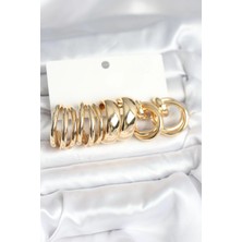 Uravas Store Pirinç Gold Renk 3 Çift Kadın Küpe Seti