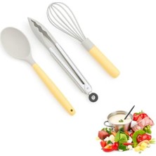 Mi-Ça Home 3'lü Silikon Mutfak Gereçleri Seti – Siyah, Kırmızı, Mavi, Beyaz Renk Seçenekleri | Isıya Dayanıklı Silikon & Ahşap Sap | Kaşık, Çırpıcı, Spatula | Yapışmaz Tavalara Uygun (Gri)