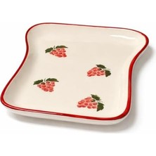 Mi-Ça Home Arvale Seramik Üzüm Desenli 4’lü Kahvaltı Takımı – Kırmızı Kenarlı Kase, Servis Tabağı ve Kupa