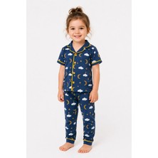 Dinamik çocuk Çocuk/bebek Unisex Parlak Ay Yıldız Bulut Desenli Kısa Kollu Pijama Takımı Yazlık 6-24AYLIK 3-6yaş