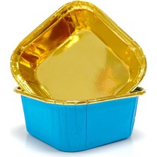 Mi-Ça Home Dolphin 25LI Muffin Kalıbı - Cupcake Kalıpları, Su Geçirmez ve Yağ Geçirmez Pişirme Kağıtları, Ev Veya Parti Için Alüminyum Folyo Pişirme Kek Kapları -Kare Mavi-Altın