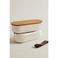 Mi-Ça Home Magou 2'li Ahşap Kapaklı Saklama Kabı, 1000 Ml, Soft Ekru