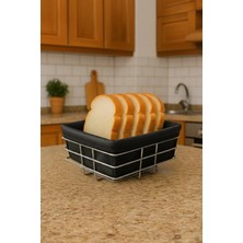 Mi-Ça Home Kare Ekmeklik, Modern Tasarım, Siyah Metal Sepet, Mutfak Organizatörü