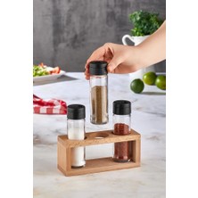 Mi-Ça Home 3lü Ahşap Stantlı Baharat Takımı Lisa Baharatlık Seti Siyah