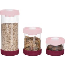 Mi-Ça Home Vip Ahmet Yuvarlak Vakumlu Cam Saklama Kabı, 3'lü Set Pembe (450 ML+840 ML+1500 Ml)