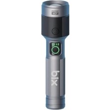 Mi-Ça Home Bix Flashlight BX2101FL 30W Led, Max. 1450 Lümen Parlaklık ve 690 Metreye Kadar Uzun Menzilli Şarj Edilebilir, LED Güç Göstergeli Çok Modlu Acil Durum ve Kamp Kompakt El Feneri