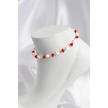 Marsilyan Doğal Deniz Kabuğu Model ve Kırmızı Kristal Taş Model Halhal