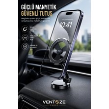 Ventoze Magsafe Uyumlu Manyetik Araç Içi Telefon Tutucu | Katlanabilir Metal 360 Derece Torpido Üstü Gümüş Tek Ebat Metal