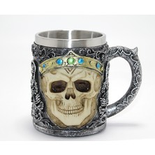 Cm Store Taçlı Kurukafa Kralı 3D Kabartmalı Çelik Kupa Bardak