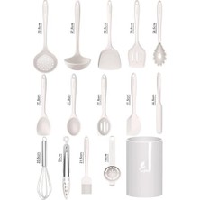 Mi-Ça Home Valletta Trigona Isıya Dayanıklı Yanmaz Yapışmaz Silikon Spatula Seti 15 Parça Vanilya