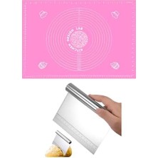 Mi-Ça Home Pembe Silikon Ölçülü Çok Amaçlı Hamur Açma Matı 45 cm x 65 ve Çelik Kesme Spatulası