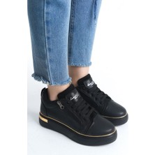 Dına Bağcıklı Fermuarlı Ortopedik Taban Kadın Sneaker Spor Ayakkabı  Cst - Siyah/altın