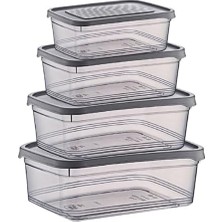 Mi-Ça Home Promosyonca 4'lü Saklama Kabı Seti, Kapaklı Plastik Şeffaf Saklama Kutuları