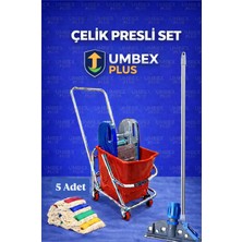 PremiumPort Çelik Presli Temizlik Arabası ve Paspas Seti, Islak Mop ile Kombinasyon