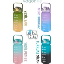 Mi-Ça Home Vagonlife 1500ML -Yenilenen Renkler- Pipetli/pipetsiz Kullanım Çift Renk Softtouch Motivasyon Matarası Çıkartma Hediyeli