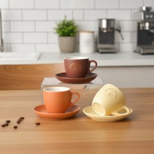 Mi-Ça Home Deconox Porselen Fincan ve Tabak Seti 200 ml - Özel Kutulu Asorti Renkli (Pastel Tonlar) Altın Yaldız Detaylı Hediyelik Fincan (1 Kişilik)