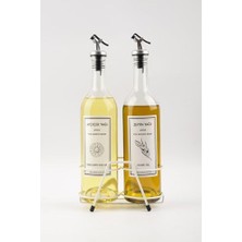 Mi-Ça Home Beyaz Standlı Akıtıcılı Şeffaf 750 ml Beyaz Etiketli Yağlık Yağdanlık