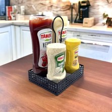 Mi-Ça Home Metal Ketçap, Mayonezlik ve Sosluk, Yağlık Standı, Cafe Restaurant Servis Sunum Masa Düzenleyici Model-1 Siyah