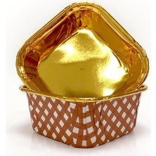 Mi-Ça Home Dolphin 25LI Muffin Kalıbı - Cupcake Kalıpları, Su Geçirmez ve Yağ Geçirmez Pişirme Kağıtları, Ev Veya Parti Için Alüminyum Folyo Pişirme Kek Kapları - Kare Pötikare Kırmızı-Altın