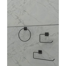 Mi-Ça Home Banyo Yapışkanlı Siyah Kare Topuz Havluluk ve Kare Tuvalet Kağıtlık Kare Peçetelik Seti Düzenleyici