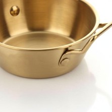 Mi-Ça Home Amberhaus Gold Renk Paslanmaz Çelik Mini Sahan ve Sunumluk - Kulplu Metal Kahvaltılık, Sosluk ve Meze Tabağı - Mat Altın Görünümlü Servis Tavası (10 Cm)