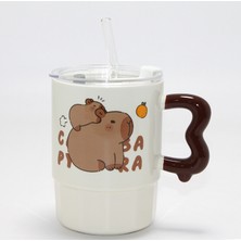 Cm Store Sevimli Capybara Figürlü Kapaklı Porselen Kupa Bardak