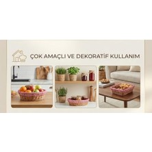 Mi-Ça Home Amberhaus Doğal Rattan Kumaşlı Ekmeklik ve Sunum Sepeti - Kırmızı Kumaş Örtülü Rustik Kahvaltı ve Servis Düzenleyici (Oval)