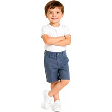 Kids Wear Erkek Çocuk Fermuar Kapamalı Cepli Mavi Renk Kumaş Şort