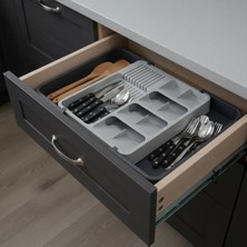 Mi-Ça Home Deconox Çekmece Içi Sürgülü Çatal Kaşık ve Bıçaklık Organizeri - Genişleyebilir Modüler Mutfak Düzenleyici (Açık 55 Cm, Kapalı 34 Cm) - Açık Gri ve Antrasit Renk