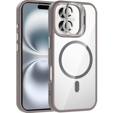 Zore iPhone 16 Plus Kılıf Standlı ve Kamera Lens Hediyeli M-Safe Şarj Özellikli Etro Kapak - Gri