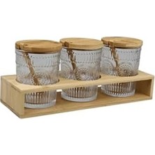 Mi-Ça Home Bybars 3 Lü Bambu Kaşıklı Stantlı Boğumlu Baharat Seti Çiçek Desenli