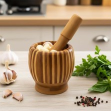 Mi-Ça Home Porsima PBT-409 Doğal Bambu Havan - Sarımsak Döveceği Ahşap Sarımsak Ezici Havan Döveç