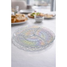 Mi-Ça Home 23 cm 3 Bölmeli Cam Çerezlik Kahvaltılık Sunum Tabağı Şeffaf Desenli Servislik