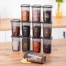 Mi-Ça Home Porsima 1107 12'li Sızdırmaz Düz Kapaklı Etiketli Baharatlık Seti - Yiyecek Erzak Saklama Kabı-Antrasit