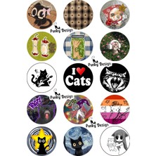 Punky Store Trend-14 15’li Kedi Temalı Rozet Seti – Karışık Tasarım Eğlenceli Yaka Rozetleri