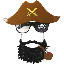 Uravas Store Kahve Renk Şapkalı Siyah Sakallı Pipolu Sparrow Denizci Korsan Gözlüğü 24X25 cm