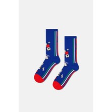 Happy Socks - Erkek Mavi Dünya Kupası Italya Temalı Sneaker Çorap