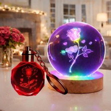 Cm Store I Love You Tasarım Işıklı Cam Küre ve Anahtarlık Seti