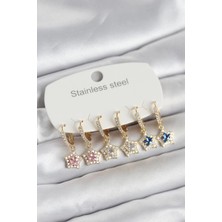 Uravas Store Çelik Zirkon Taşlı Yıldız Form 6'lı Set Kadın Küpe