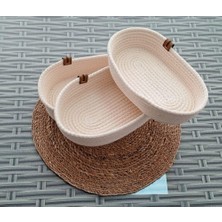 Daisy Home 3 Adet Oval Hasır Sepet Ev Krem Jüt Kordon Halat Ip Örme Dekoratif Düzenleyici Organizer