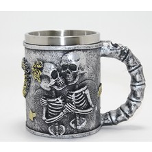Cm Store Sonsuz Aşk Iskelet Tasarımlı 3D Kabartmalı Çelik Kupa Bardak