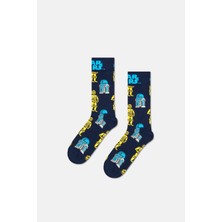 Happy Socks - Erkek Lacivert Star Wars Desenli Pamuklu Çorap