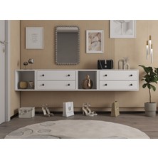 Feyza Design Modern 4 Çekmeceli ve Açık Bölmeli Duvara Monte Dresuar