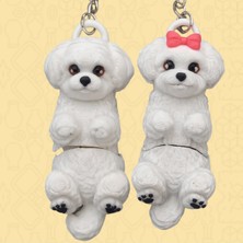 Brand House Maltese Köpek Anahtarlık 3D Flexi Çok Renkli Sevimli Çanta Süsü Bag Charm Hediyelik