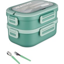 Mi-Ça Home 1650 ml Iki Kat Üç Bölme Paslanmaz Çelik Lunch Box Yeni Nesil Sefer Tası - Kaşık ve Çatallı -6715