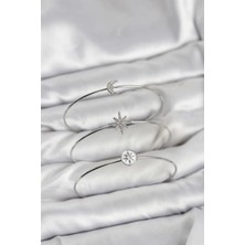 Uravas Store Gümüş Renk Zirkon Taşlı Kutup Yıldızı Model 3'lü Kadın Bileklik Kombini