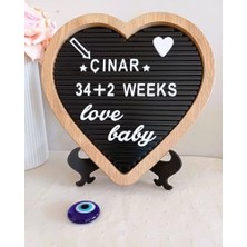 Daisy Home Ahşap Kalp Çerçeveli Özelleştirilebilir Mesaj Panosu Siyah Zemin Beyaz Harf Setli Yazı Tahtası