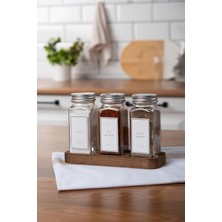 Daisy Home 3'lü Gümüş Baharatlık Seti Ahşap Stantlı