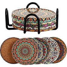 Daisy Home 6 Lı Çini Desenli (Autum) Metal Bardak Altlığı ve Metal Stand